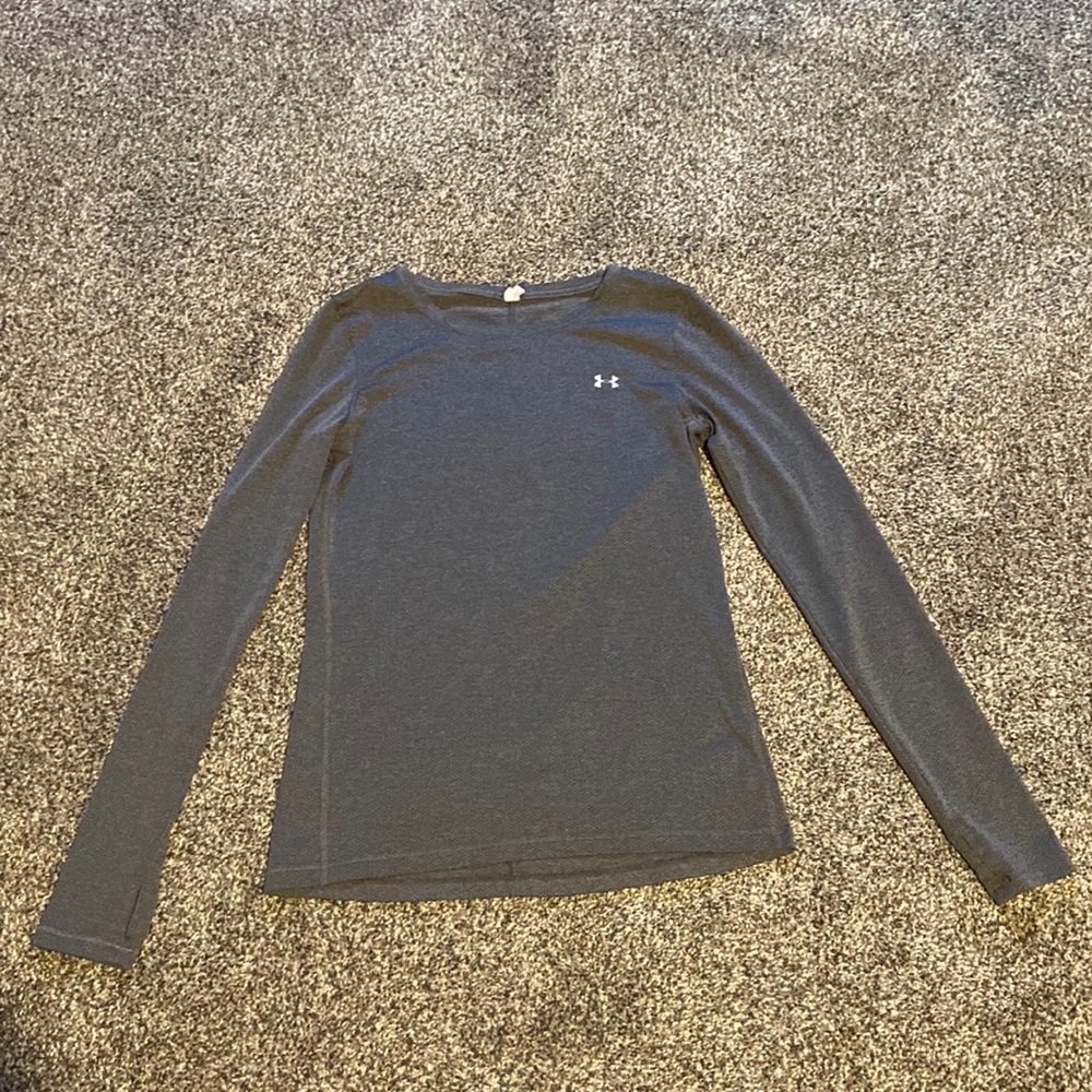 Women’s HeatGear Armour Long Sleeve Pitch Grey Light Heather/Metallic Silver